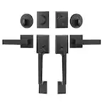 Front. VEVOR - Double Door Handle Set, Matte Black Square Door Lever, Double Front Door Handle Set with Reversible Handle Lever - Black.