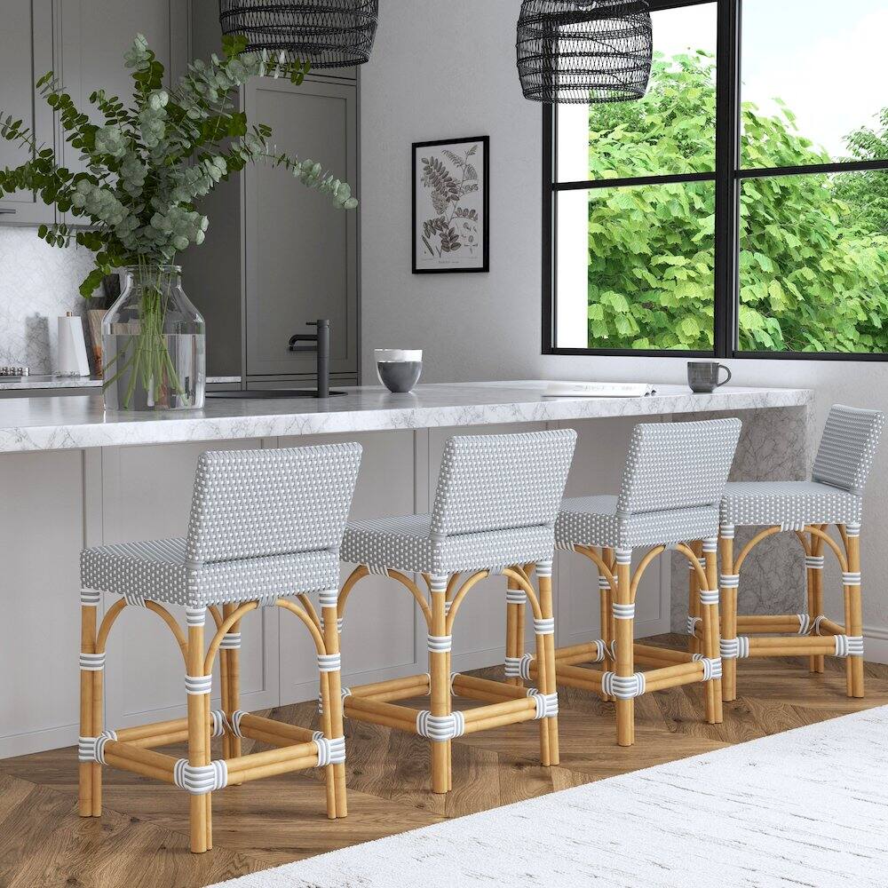 Alt View 5. Butler Specialty - Serienna Rectangular Rattan Low Back 24.5" Counter Stool - Gray And White.