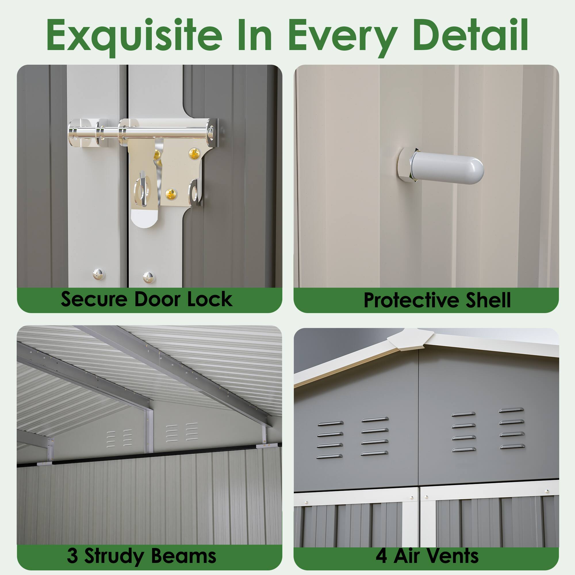 Exquisite In Every Detail  
Secure Door Lock  
Protective Shell  
3 Study Beams  
4 Air Vents