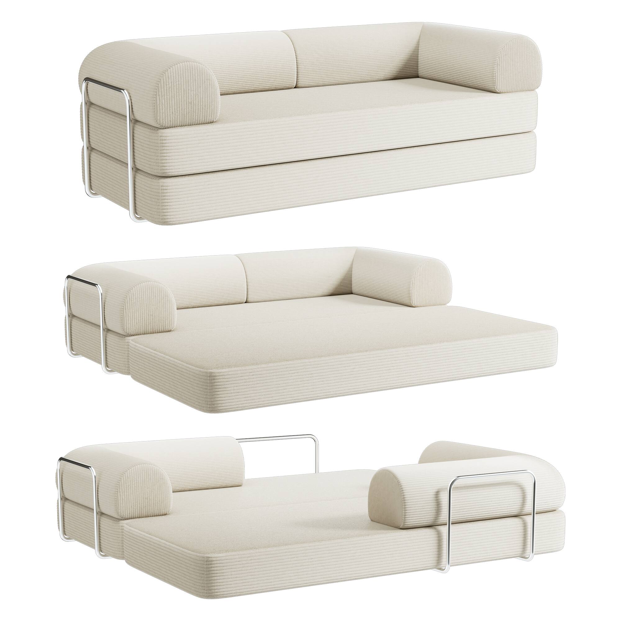 Alt View 1. Brick Attic - 4-in-1 Folding Convertible Floor Sofa Bed, 78 Inch Oversized Modern Fabric Boneless Couch for Living Room Bedroom Lounge - Beige.