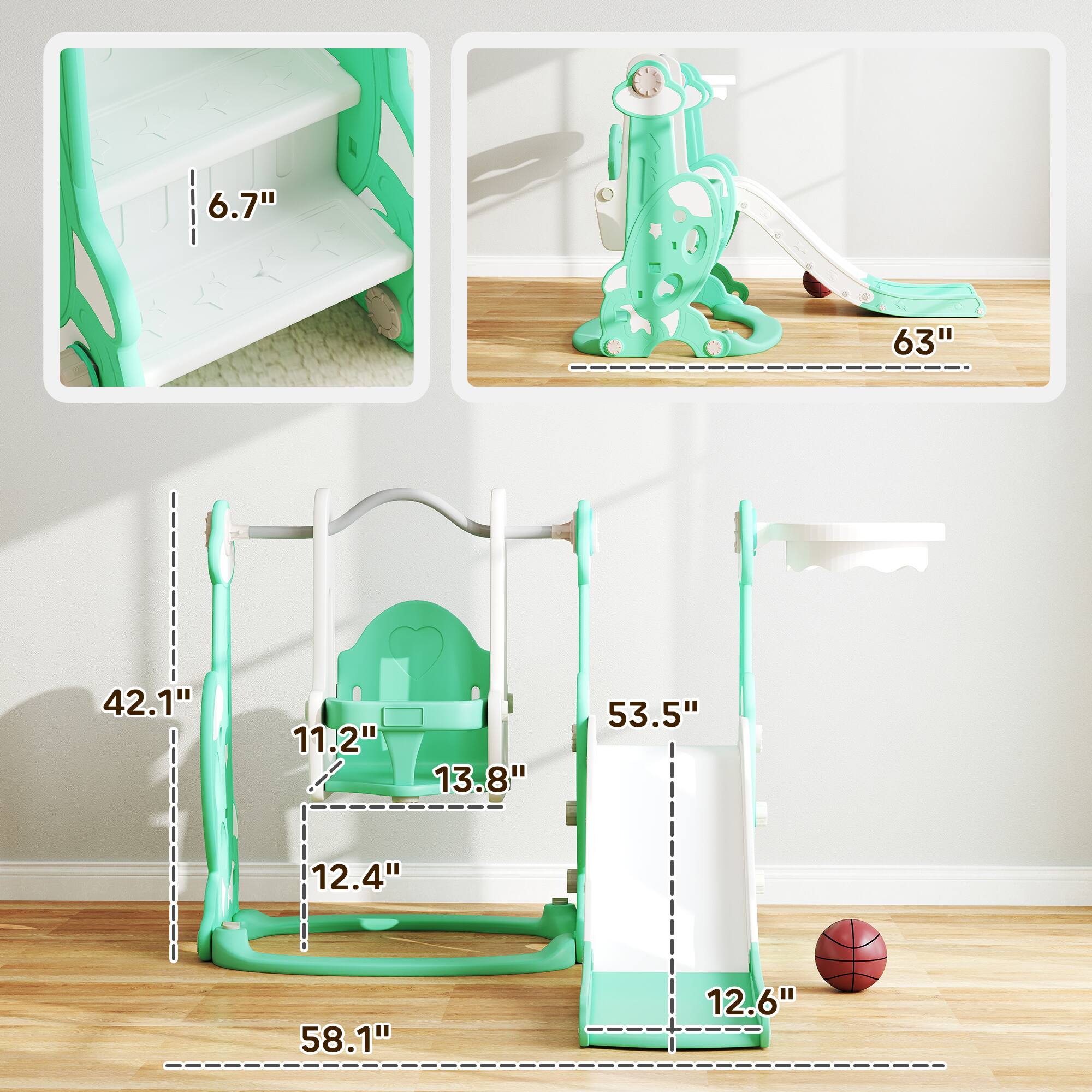 6.7"  
63"  
42.1"  
11.2"  
13.8"  
53.5"  
12.4"  
58.1"  
12.6"