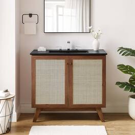 Soma Bathroom Vanity with Black Basin Included by Modway - Walnut Black