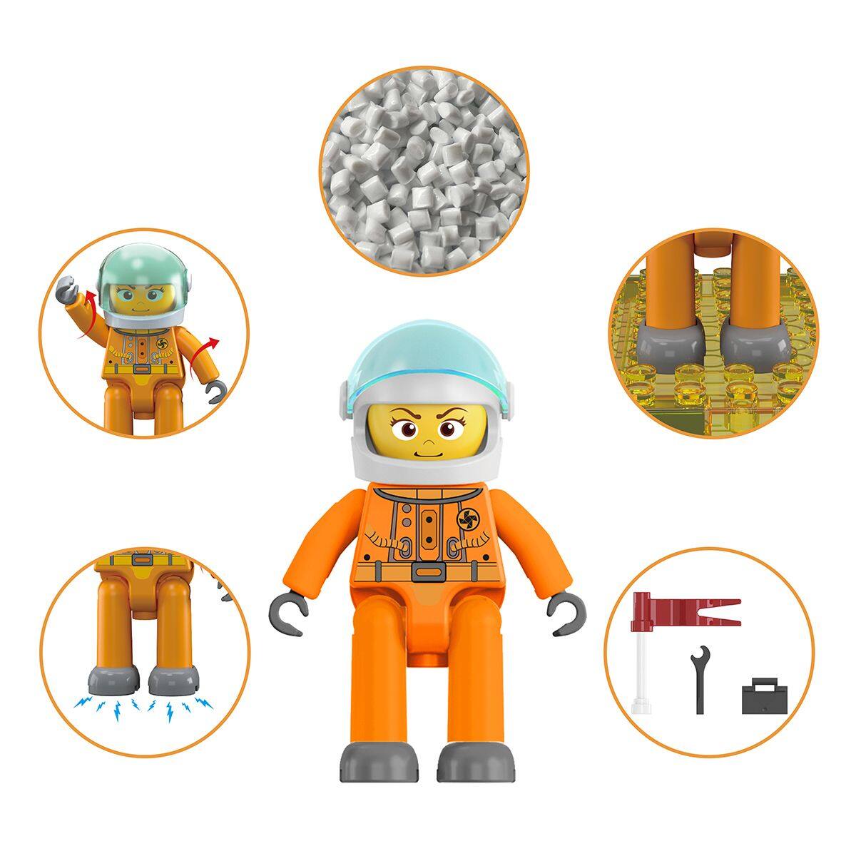 Alt View 4. PicassoTiles - PICASSO-TILES 4PC Astronaut Magnetic Character Action Figures, Expansion Set for Building Tile Blocks Toy for Kids.