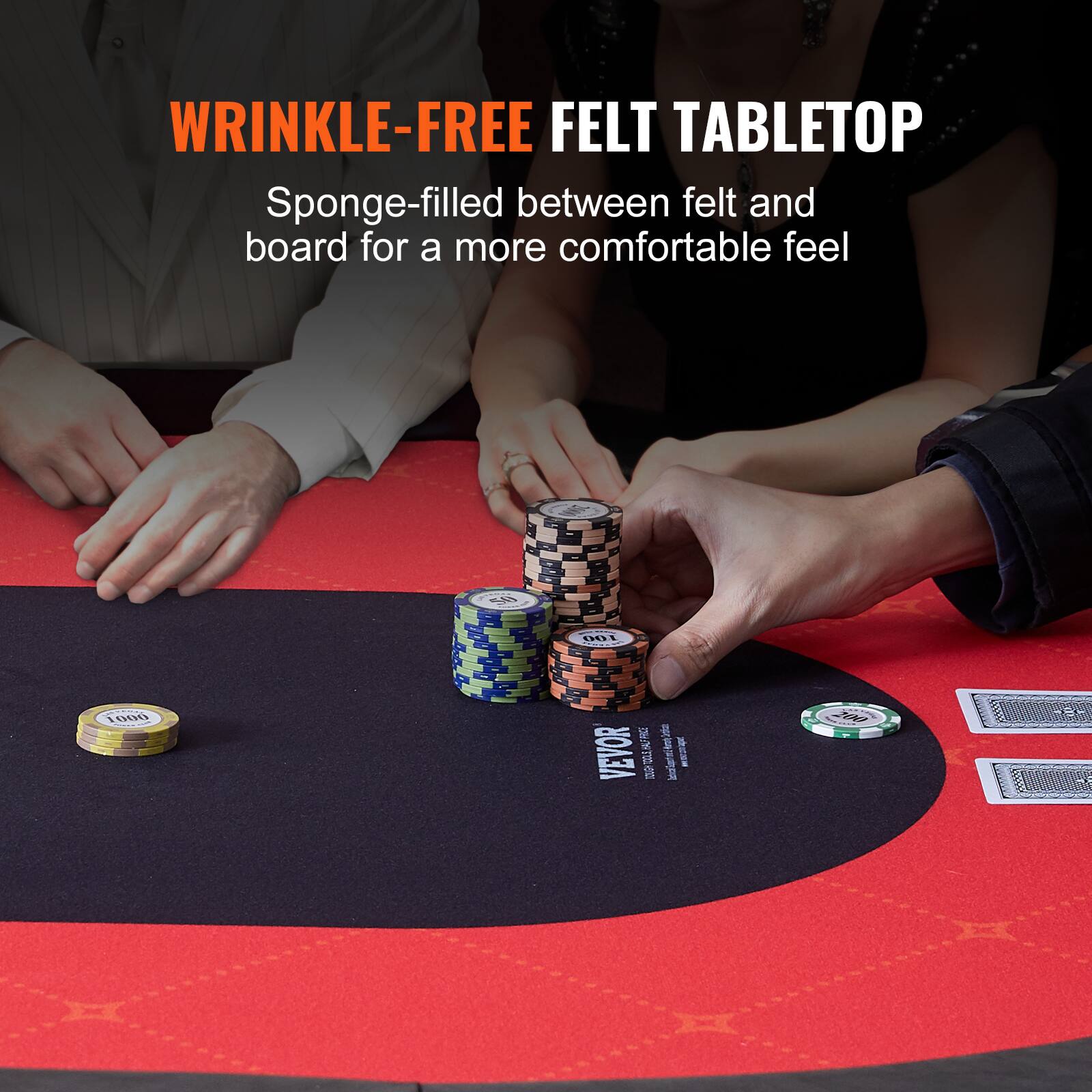 WRINKLE-FREE FELT TABLETOP
Sponge-filled between felt and board for a more comfortable feel