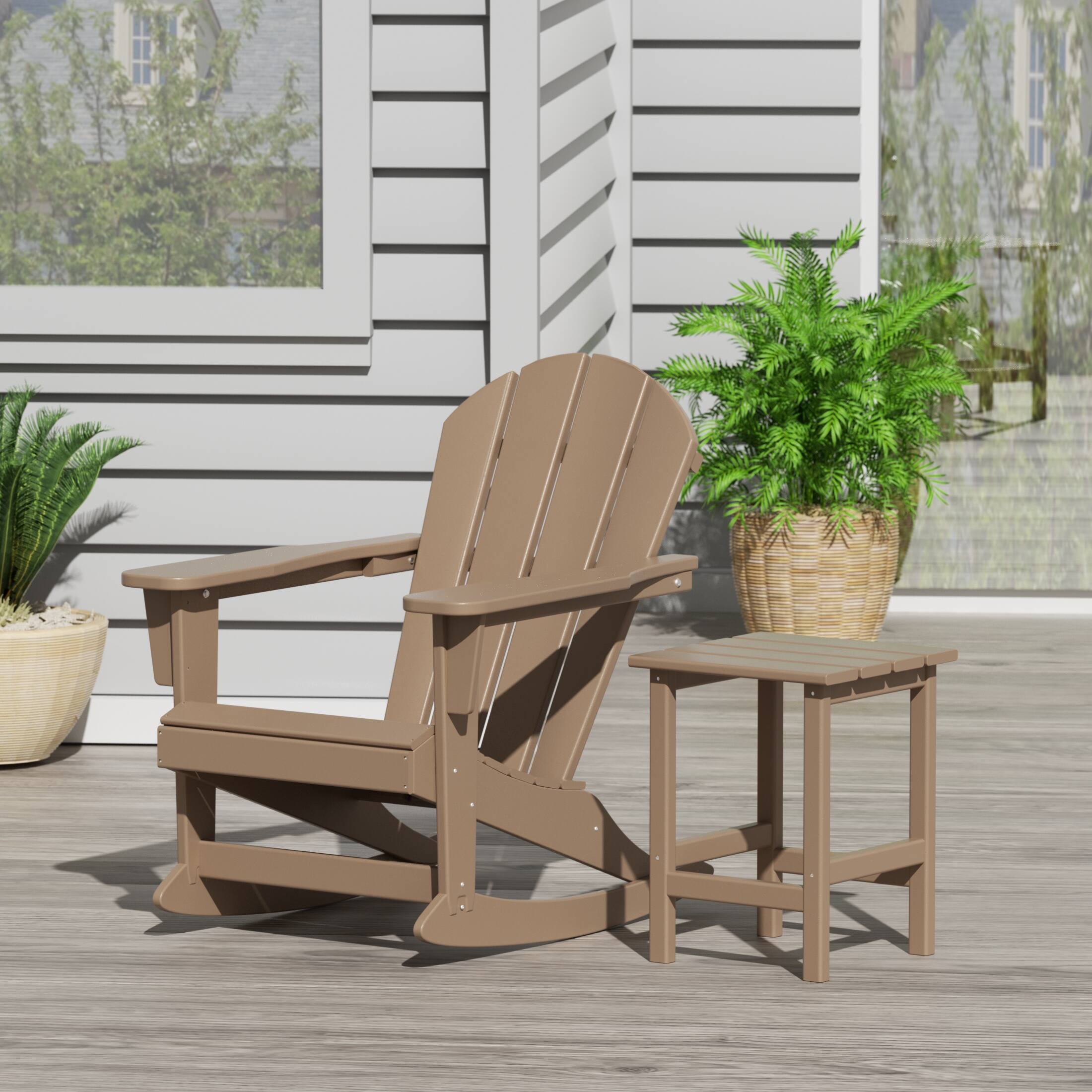 Angle. WestinTrends - WestinTrends Malibu Outdoor Patio Rocking Adirondack Chairs with Side Table Set - Weathered Wood.