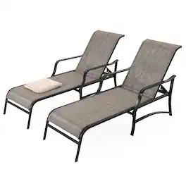 Nuu Garden - Outdoor Textilene Metal Lounge Chairs Set of 2, 5-Level Adjustable Backrest - Brown