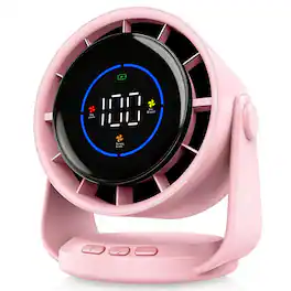 PRIMEPLUS - Desk Fan Turbo 100-Speed Digital, Low Noise 105° Tilt, 7.5" Rechargeable Wall-Mounted for Home Office Travel - Pink