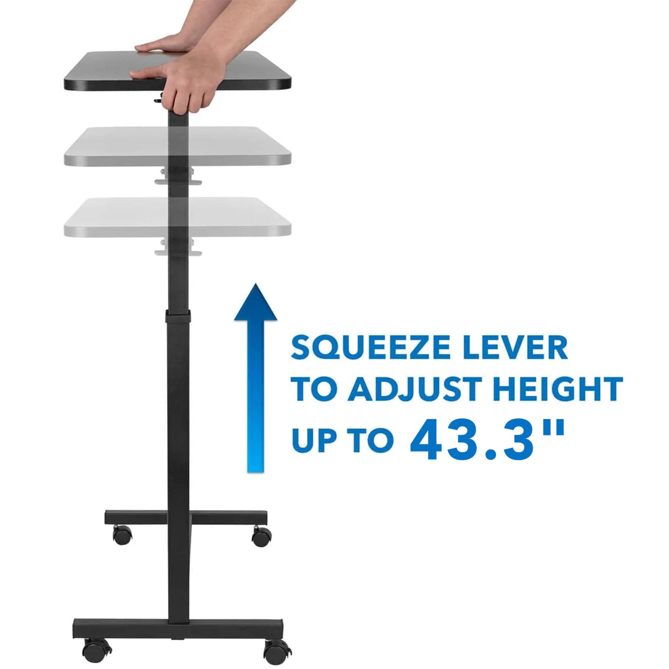Squeeze lever to adjust height up to 43.3"