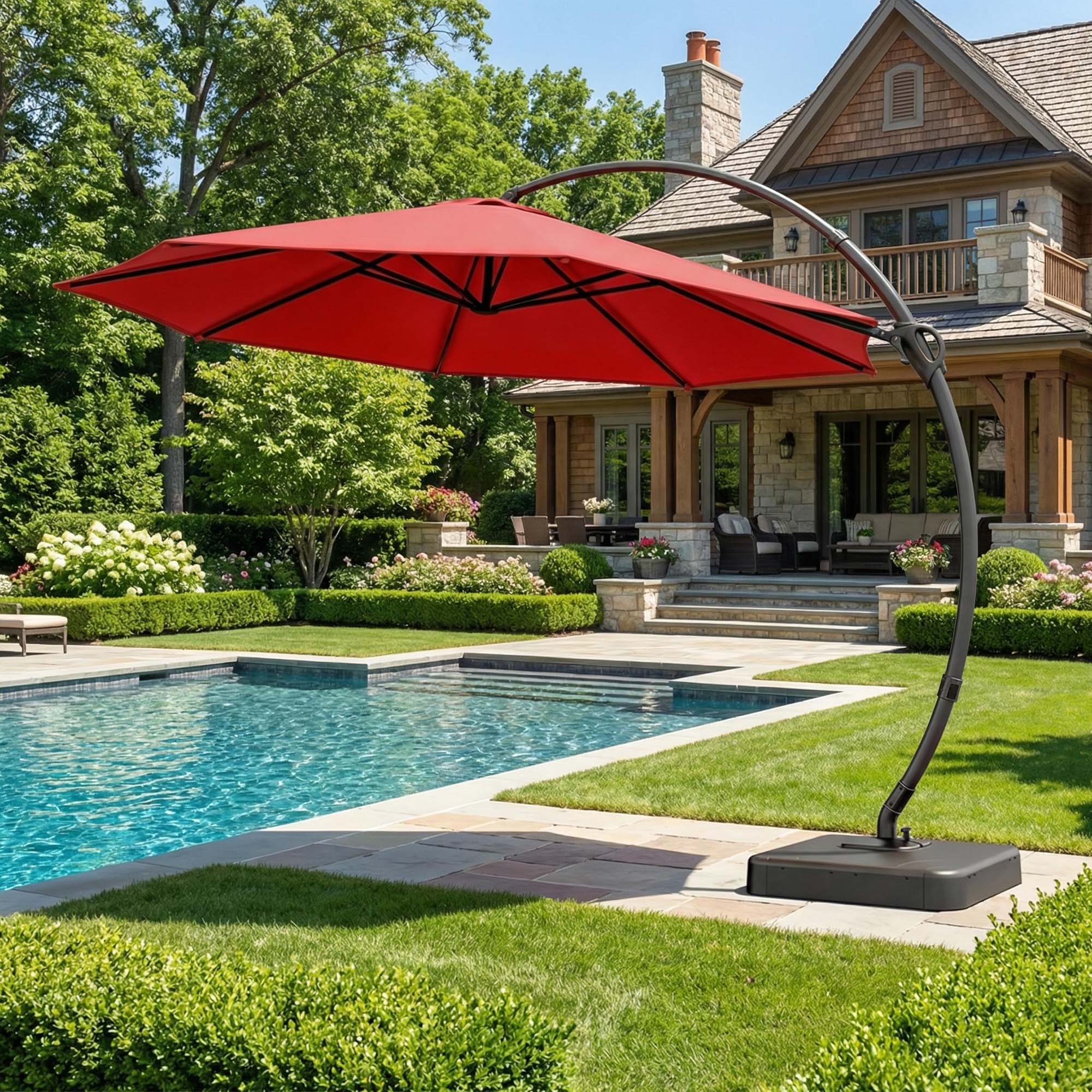 Alt View 4. Boyel Living - 12ft New Brick Red Luxury Cantilever Patio Umbrella UV Protection - Red.