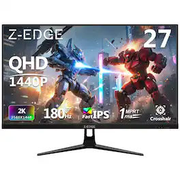Z-Edge - 27 inch 2K 2560 x 1440 QHD 180Hz(DP) 1ms IPS Gaming Monitor, 1.07B Colors, FreeSync, 2 x HDMI 2.0, 2 x DP 1.4 - Black