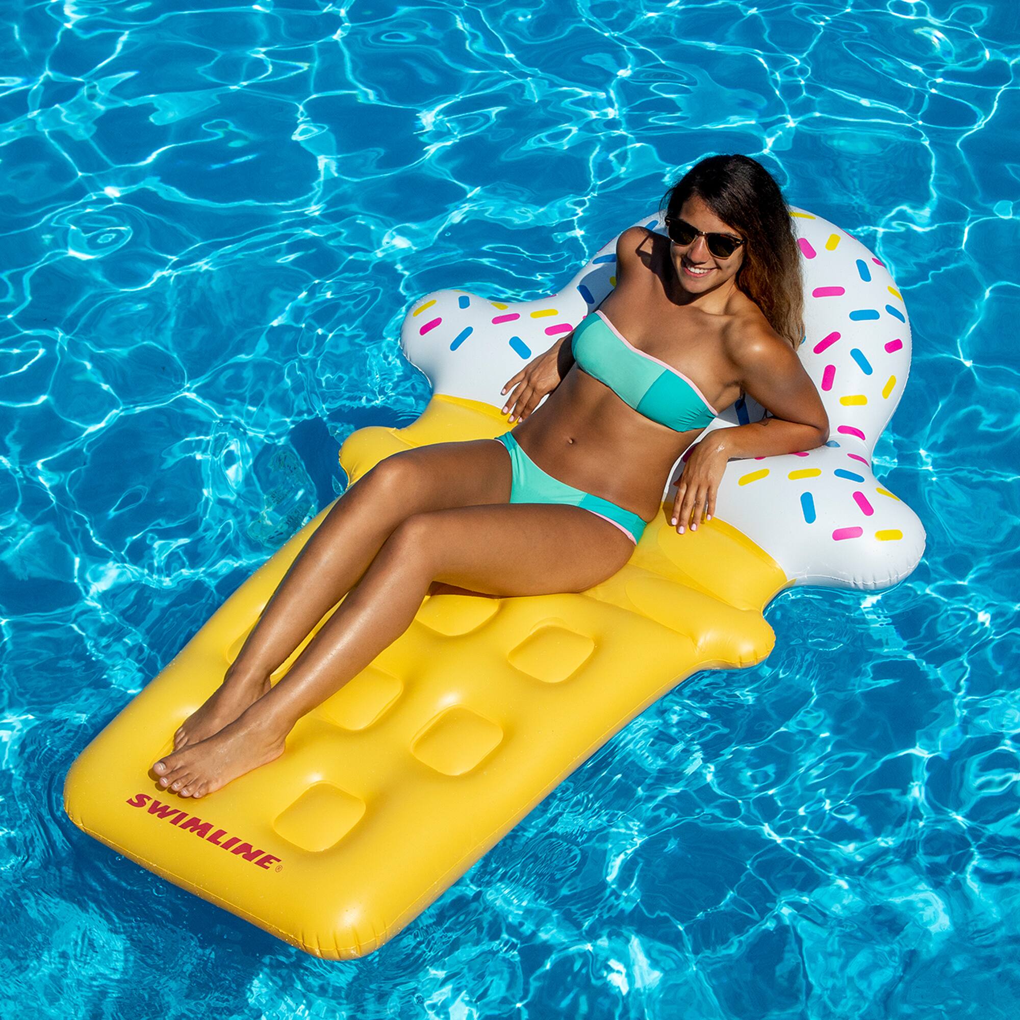 Alt View 8. Swimline - Swimline Ice Cream Dream Float Inflatable Swimming Pool Floating Lounger Raft - Yellow / white.