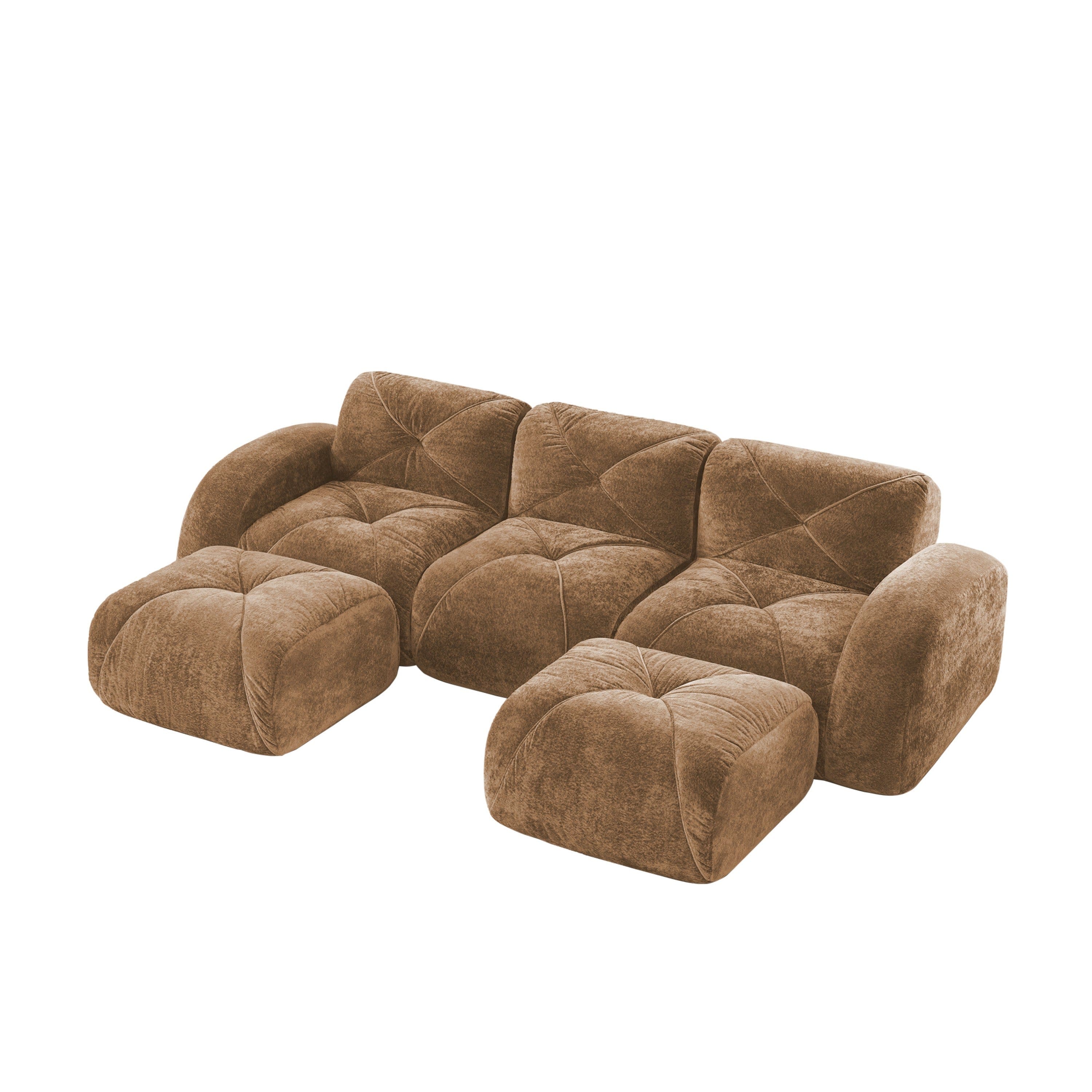 Boyel Living - U Shaped Velvet Tufted Sofa Movable Ottomans 32D High Density Sponge Anti Slip Free Combo Study Theater Camel - Camel