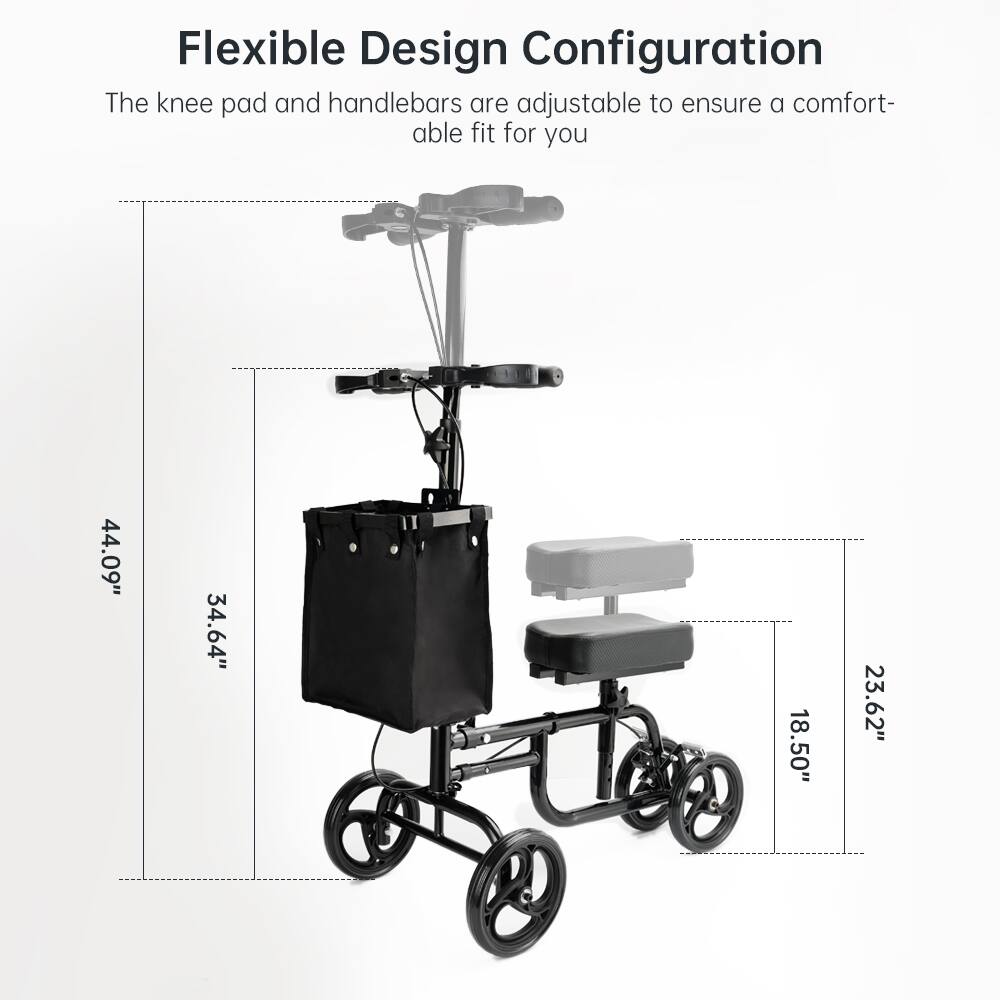 Alt View 1. Topteng - Foldable Steerable Knee Scooter For Ankle & Foot Injuries Portable Lightweight Leg Injury Scooter, PVC Frame for Adults - Black.
