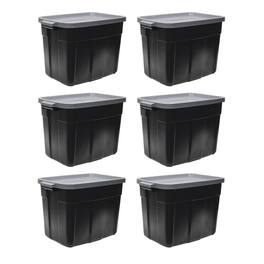 RubberMaid - Roughneck 18 Gal Storage Container Organizer, Black & Gray (6 Pack) - Black and Grey