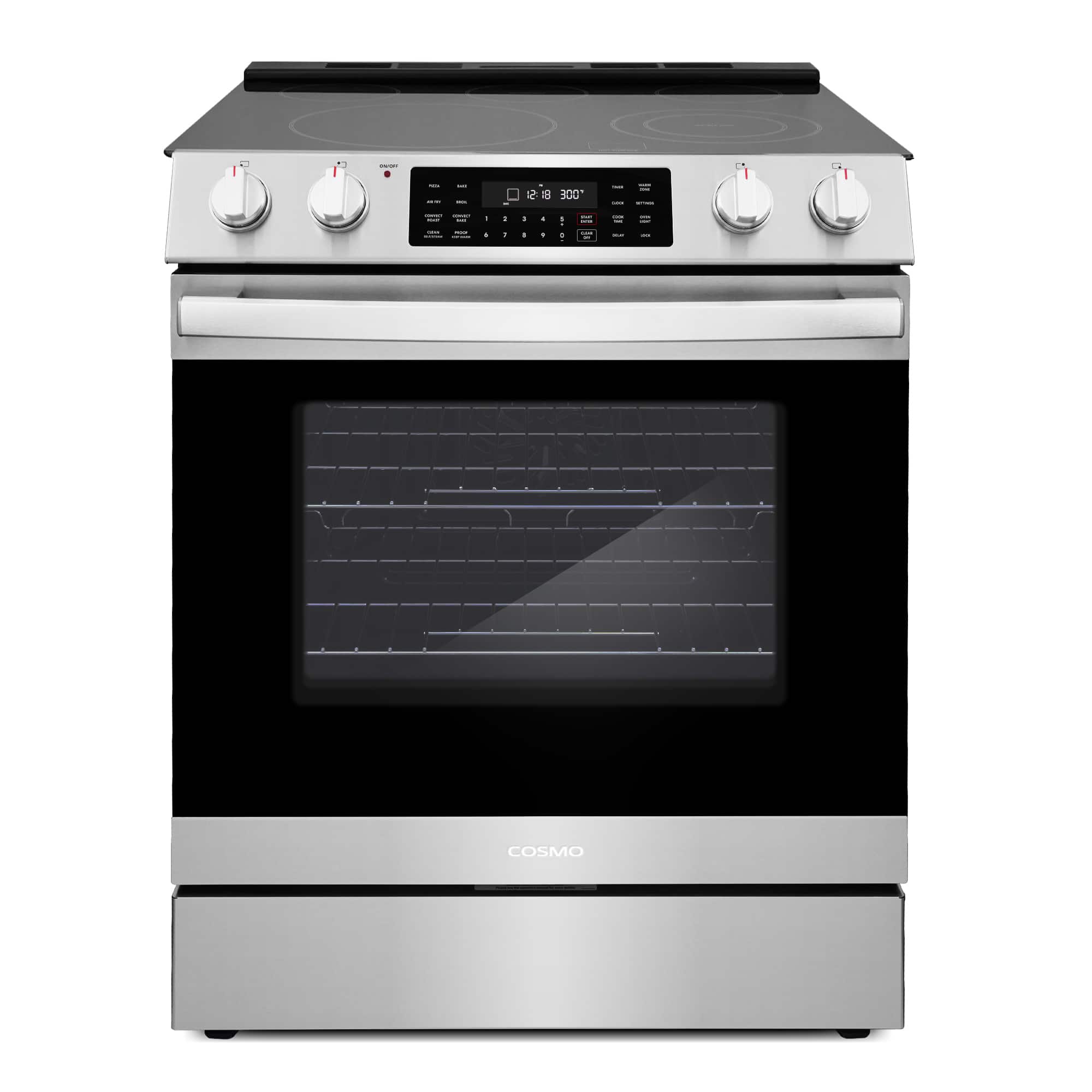 COSMO - COS-ERC305WKTD 30 in. Haven Collection 6.3 cu. ft. Electric Range, 5 Burner Ceramic Glass Cooktop, Self Clean, Air Fry - Stainless Steel