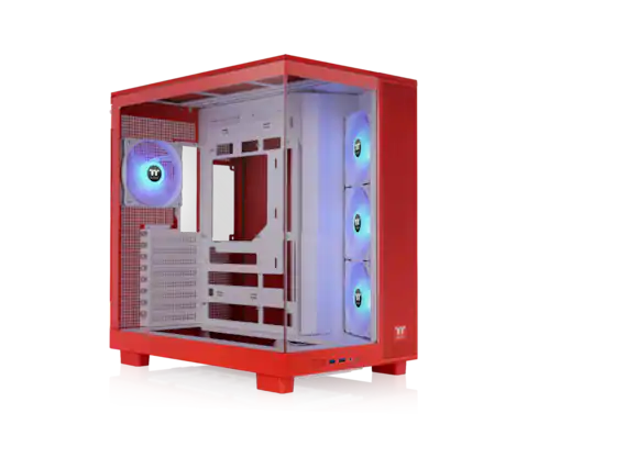 Front. Thermaltake - Thermaltake View 380 XL TG ARGB Case, 4x120mm Fans, 360mm Rad, 420mm GPU, Dual Chamber, Orange - Flaming Orange.