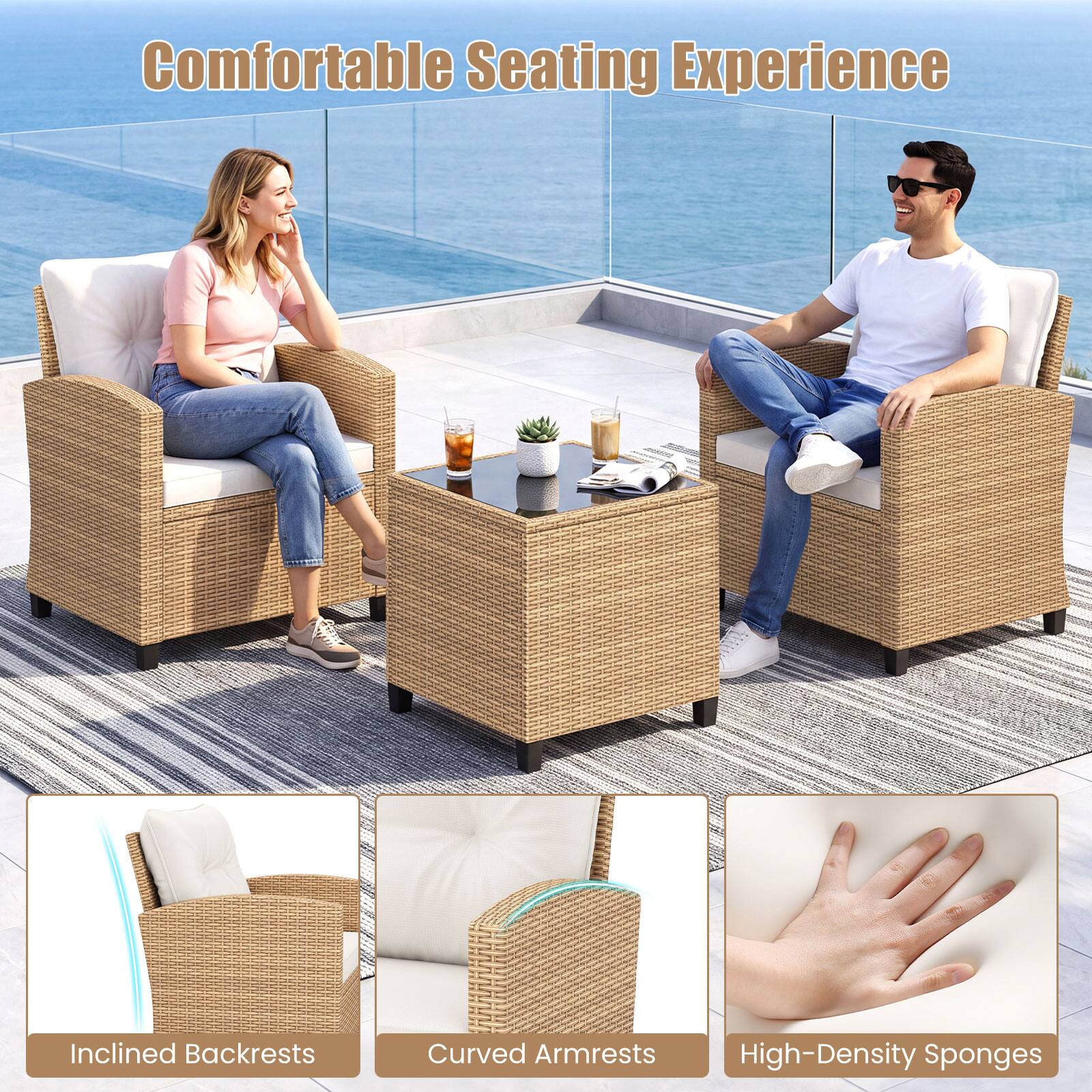 Comfortable Seating Experience  
Inclined Backrests  
Curved Armrests  
High-Density Sponges
