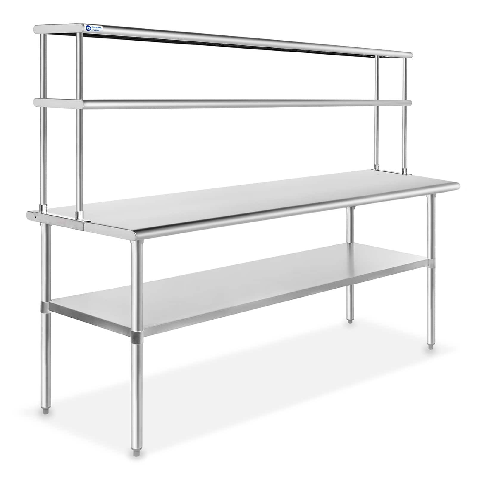 GRIDMANN - 72 x 30-in NSF Stainless Steel Prep Table w Double Shelf - Silver