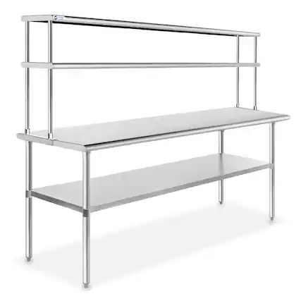 Front. GRIDMANN - 72 x 30-in NSF Stainless Steel Prep Table w Double Shelf - Silver.