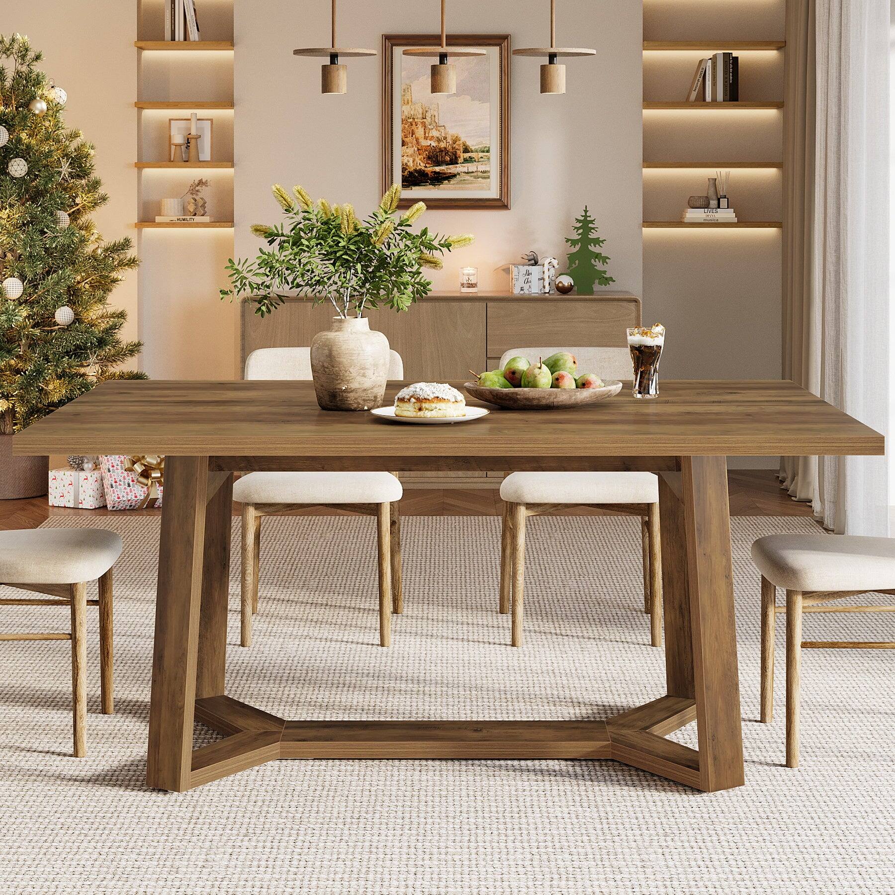 Alt View 3. Tribesigns - Dining Table with Engineered Wood Construction and Rectangular Top for Dining Room, Kitchen and Living Room - Brown.