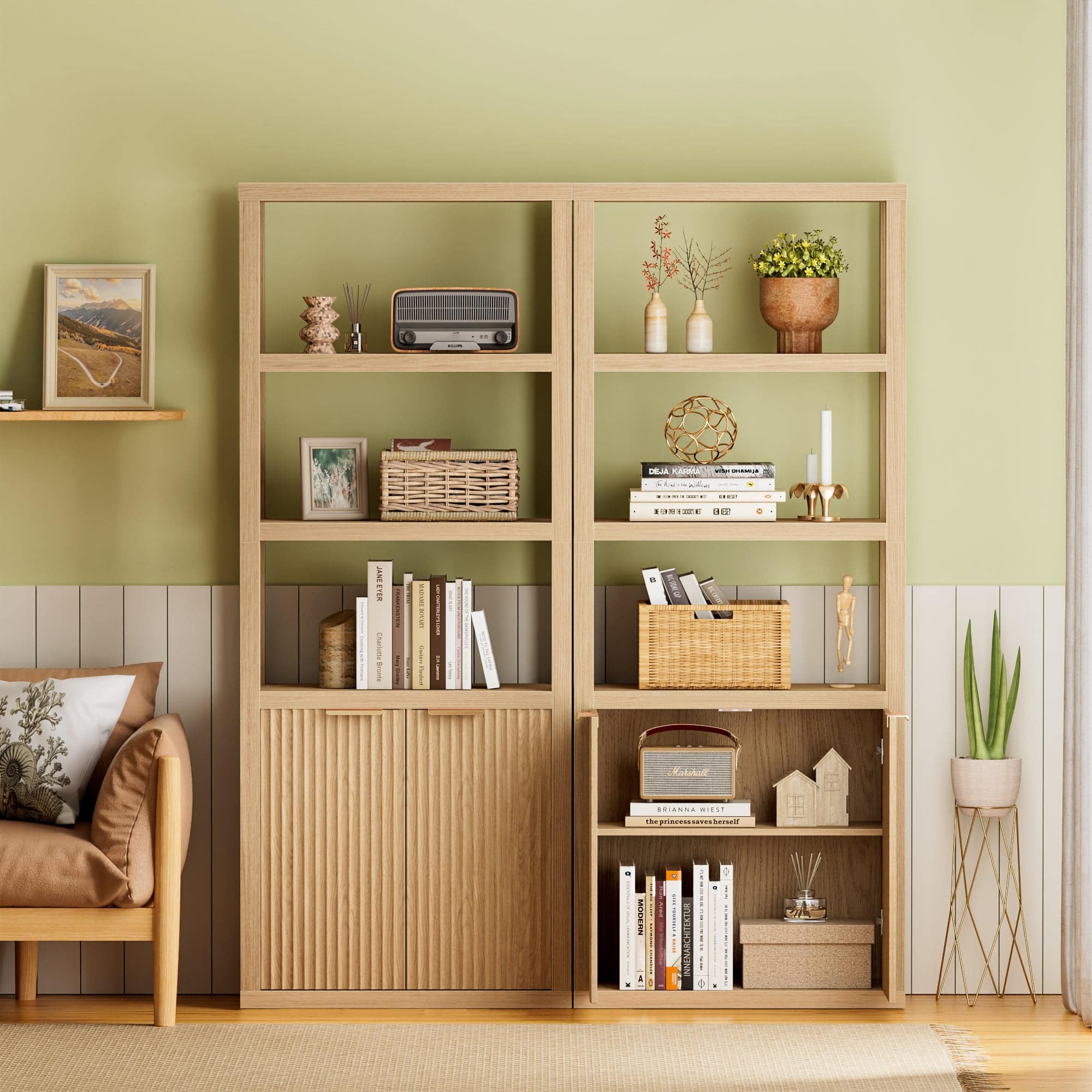 Furnulem - 71In 3Layer Storage Bookcase bokshelf - Gold