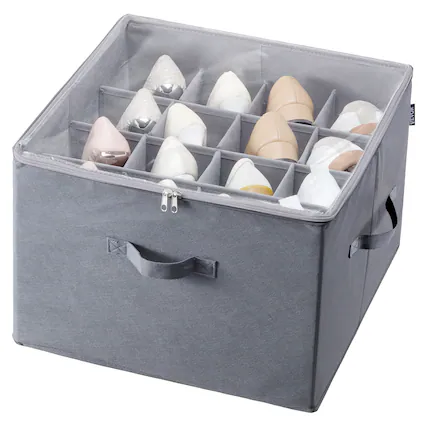 Front. VEVOR - Under Bed Shoe Storage Organizer, 1 Pack, 16 Compartments, Underbed Shoe Box Storage Containers Adjustable Dividers - Gray.