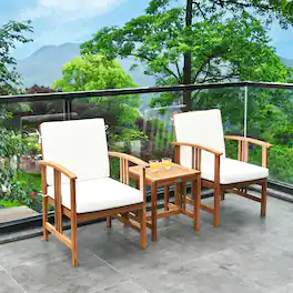 Gymax - 3PC Outdoor Patio Sofa Furniture Set Solid Wood Cushioned Conversation Set - White