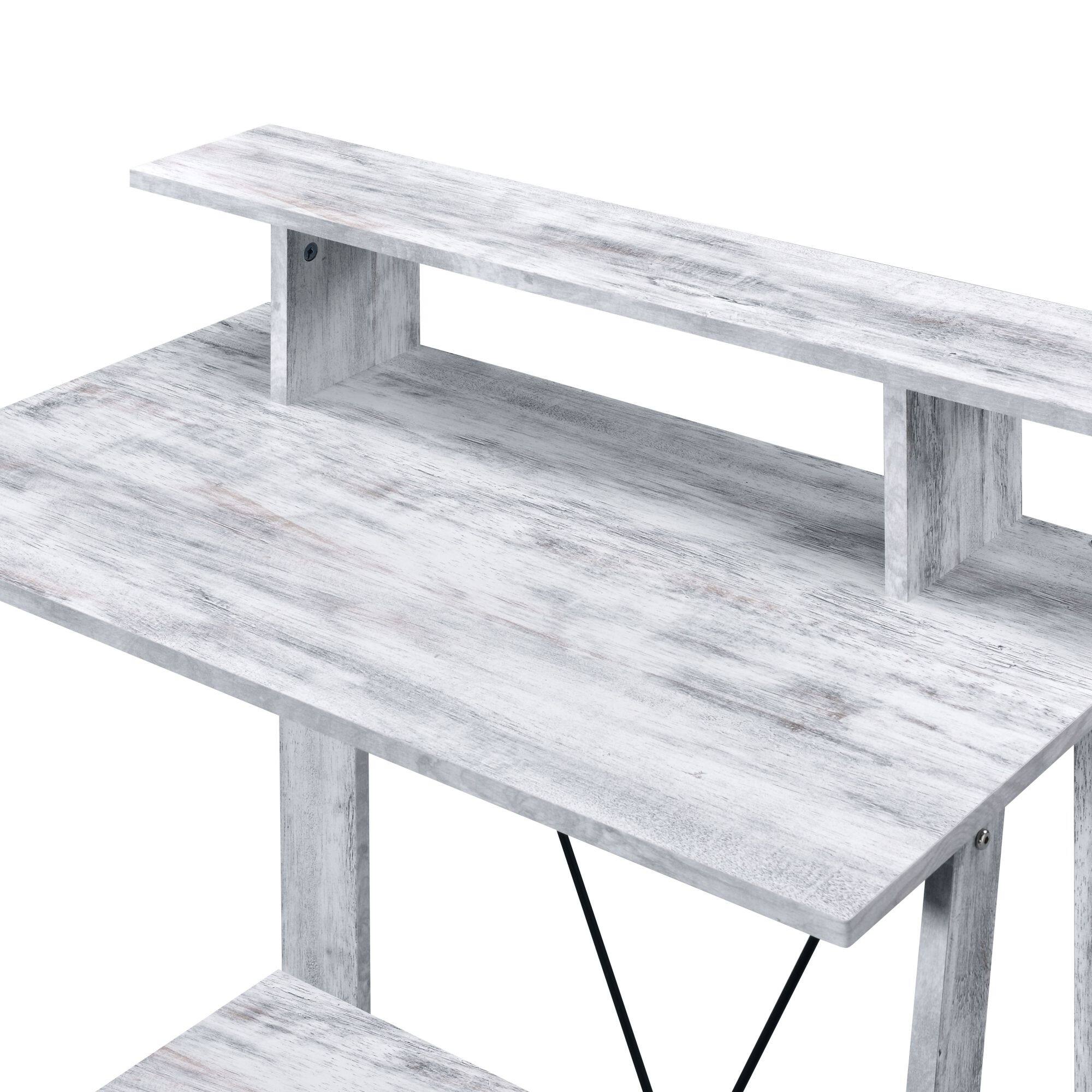 Alt View 2. GOODSILO - Antique-Inspired Writing Desk with USB Charging Ports and Storage Compartments for Home Office Use - White.