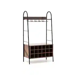 Kadyn - Baker's Rack with Detachable Wine Rack and 5 Rows of Stemware Holder-Rustic Brown , Storage Rack Microwave Oven Stand - Brown
