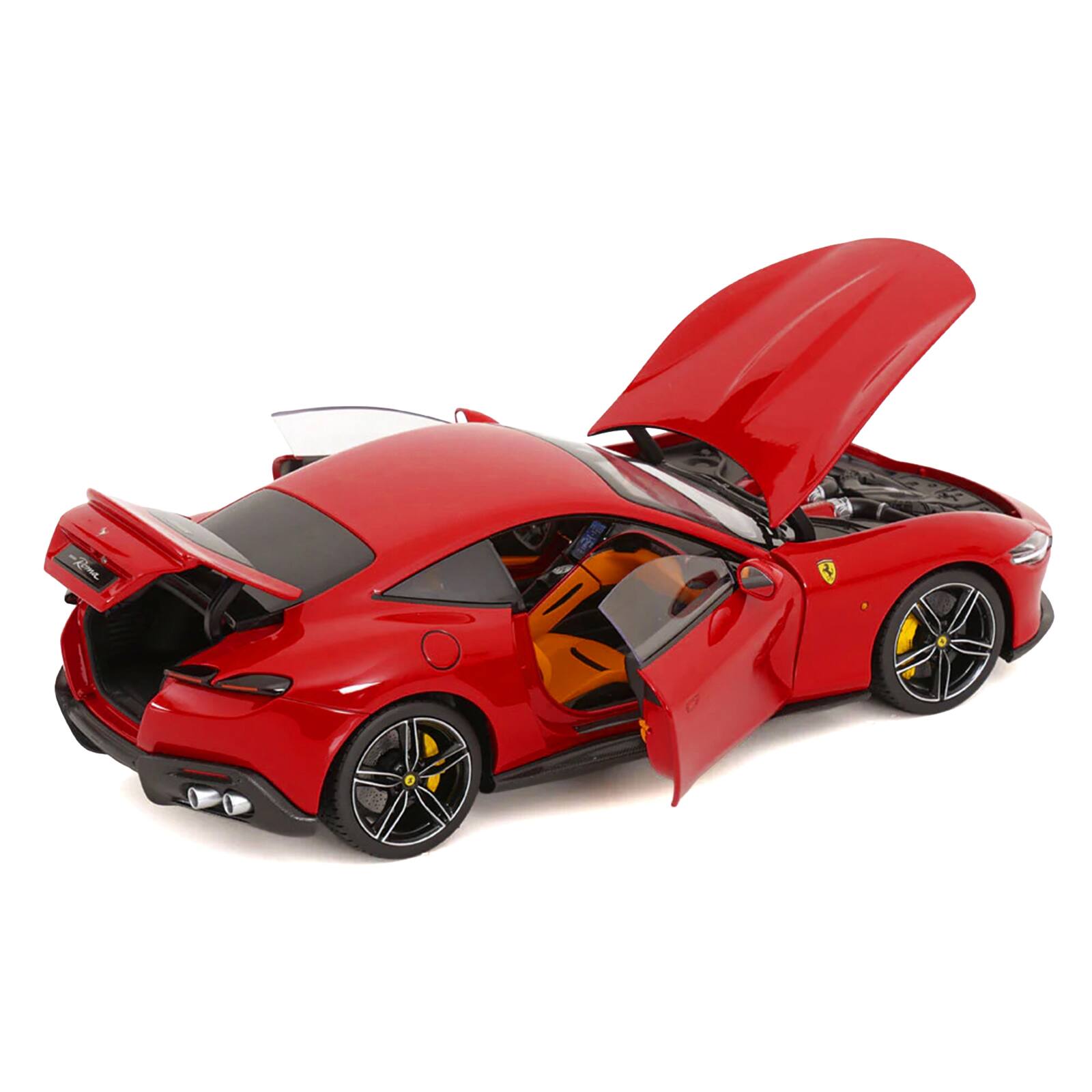 Alt View 3. Polistil - 2019 Ferrari Roma Red with Orange Interior 1/18 Diecast Model Car by Polistil.