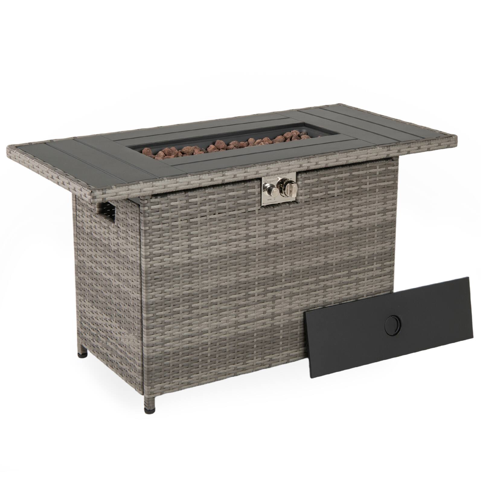 Front. Gymax - Gymax 44.5'' Propane Fire Pit Table w/ Metal Slatted Tabletop & Stainless Steel Burner Gray - Mix Gray.