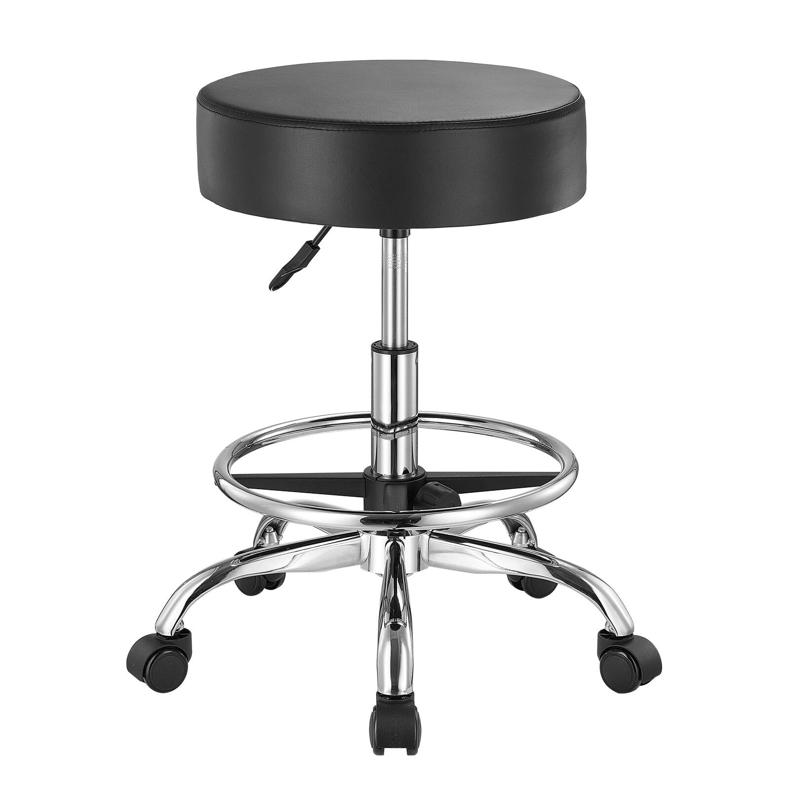 Alt View 5. VEVOR - Rolling Stool with Foot Rest and Wheels, 450 LBS Weight Capacity Round Rolling Stool Chair - Black.