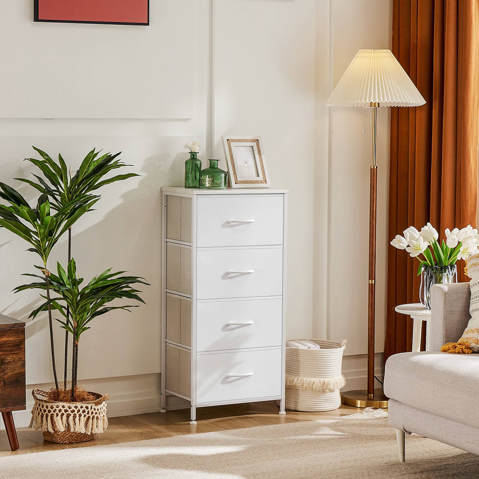 Lirago - Elegant 4-Drawer Small Storage Cabinet Dresser with Metal Frame Wood Top 11.80"W x 37.40"H for Enhanced Storage - White