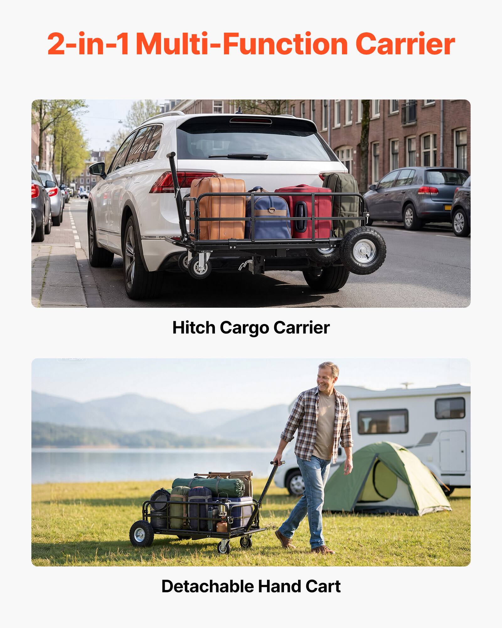 2-in-1 Multi-Function Carrier Hitch Cargo Carrier Detachable Hand Cart