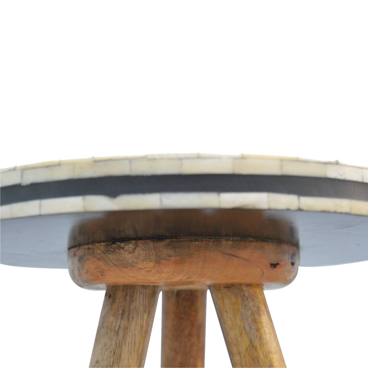 Alt View 3. Artisan Furniture - Artisan Furniture Solid Wood Bone Inlay Tripod Stool, Black and White - White and Black.