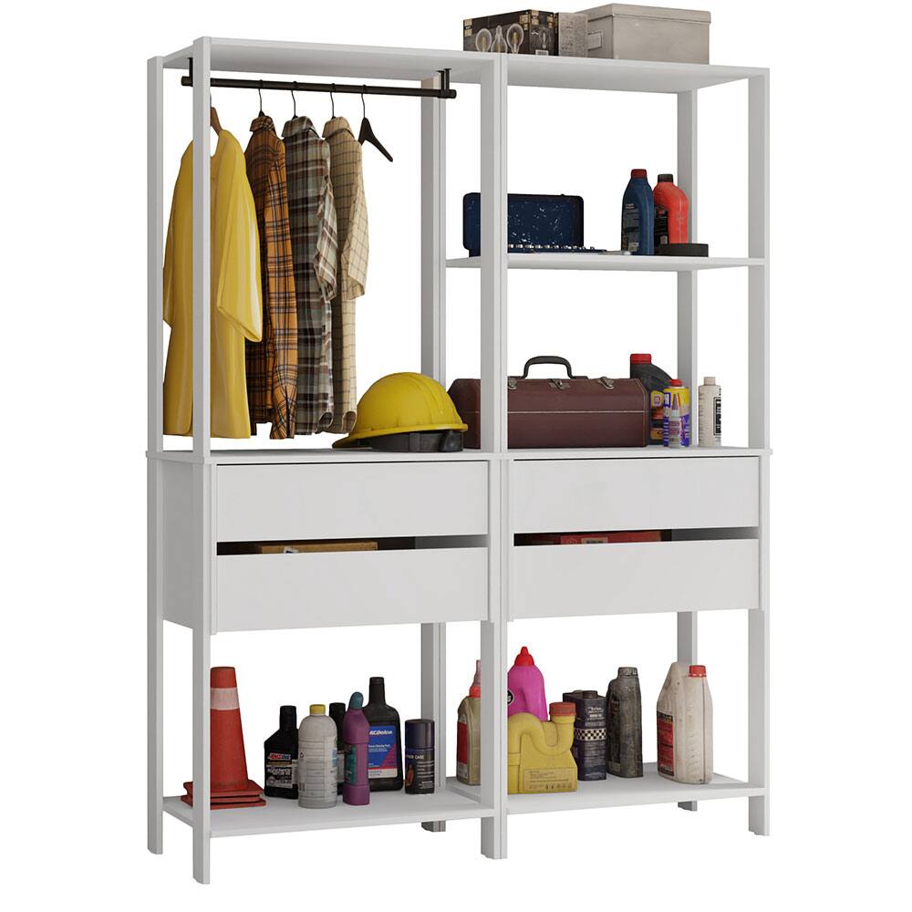 Angle. Madesa - Madesa Garage Storage Rack with 4 Drawers, 5 Shelves and Hanging Space 55"L - White - White.