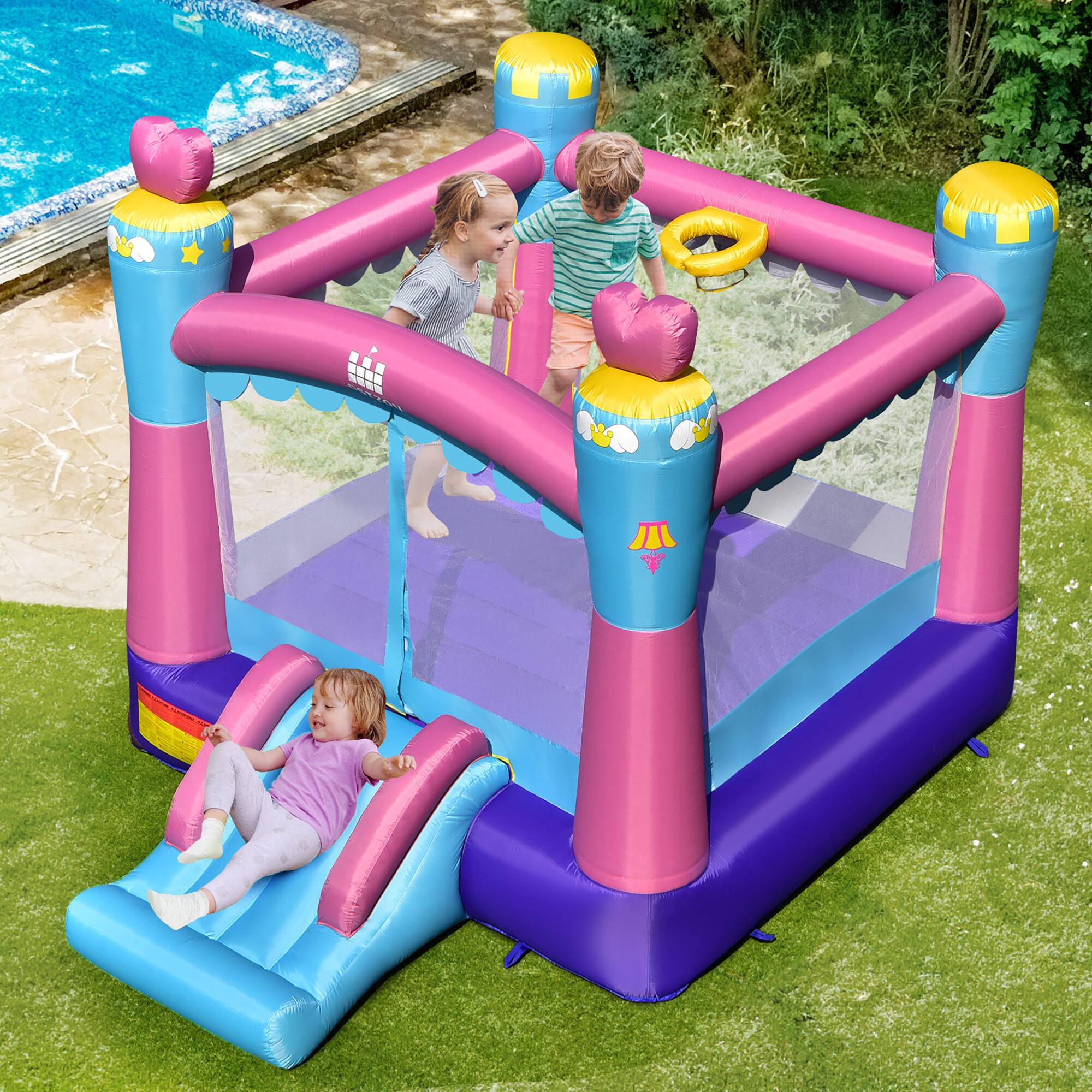 Alt View 1. Costway - Costway Inflatable Bounce House 3-in-1 Princess Theme Inflatable Castle without Blower - Multicolor.