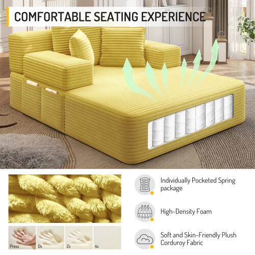 COMFORTABLE SEATING EXPERIENCE

- Individually Pocketed Spring package
- High-Density Foam
- Soft and Skin-Friendly Plush Corduroy Fabric
