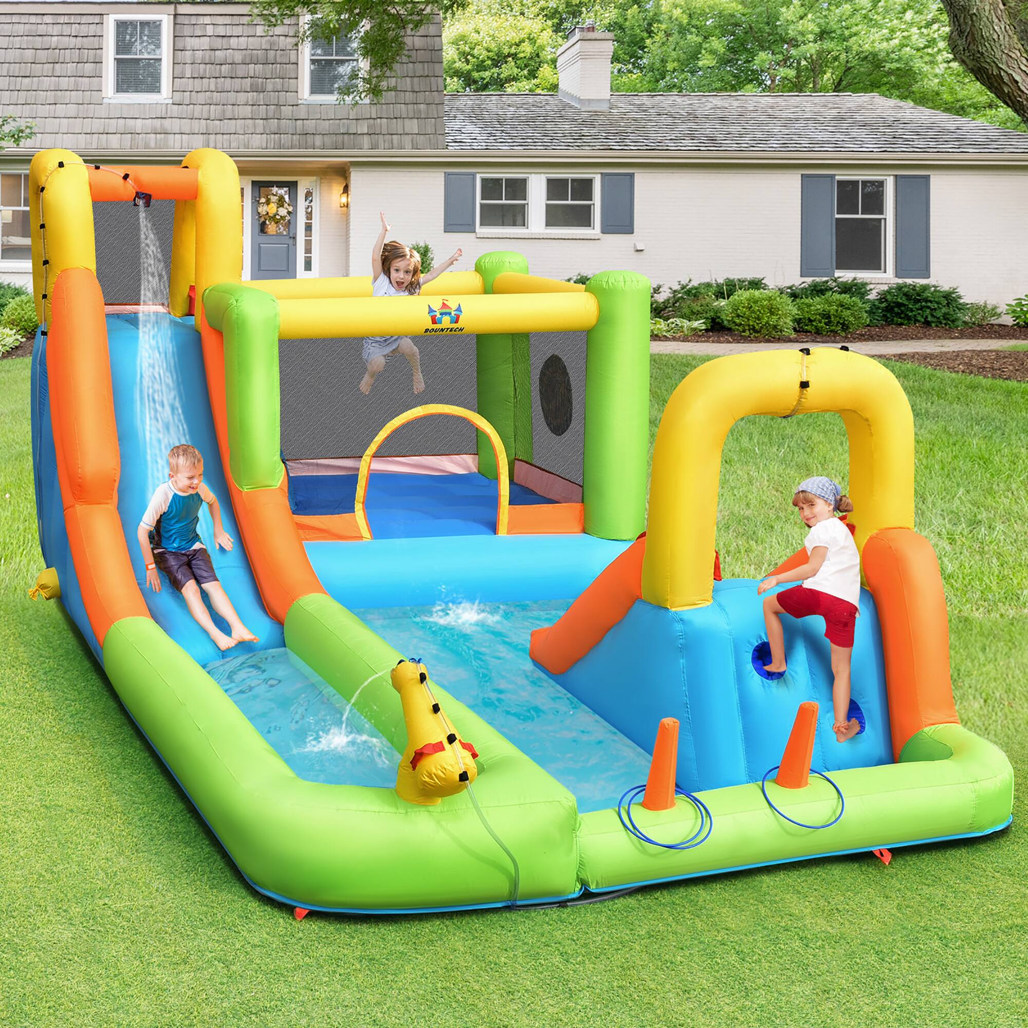 Alt View 1. Costway - Costway Inflatable Water Slide Park Bounce House Splash Pool with 950W Blower - Multicolor.