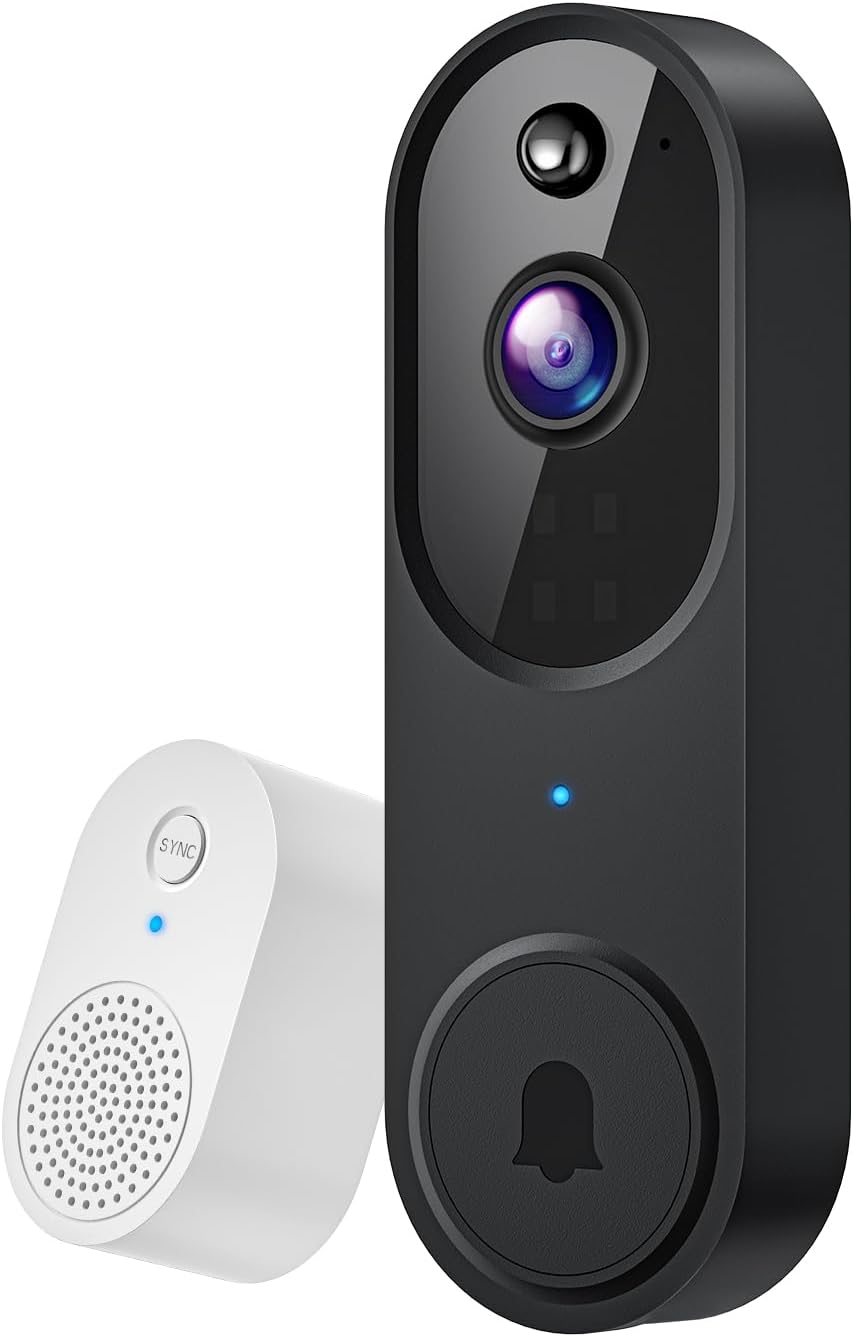 Front. Schertz - 1080P Wireless Video Doorbell – Night vision, AI human detection, 2-way audio, real-time alerts, battery powered, 2.4GHz - Black.