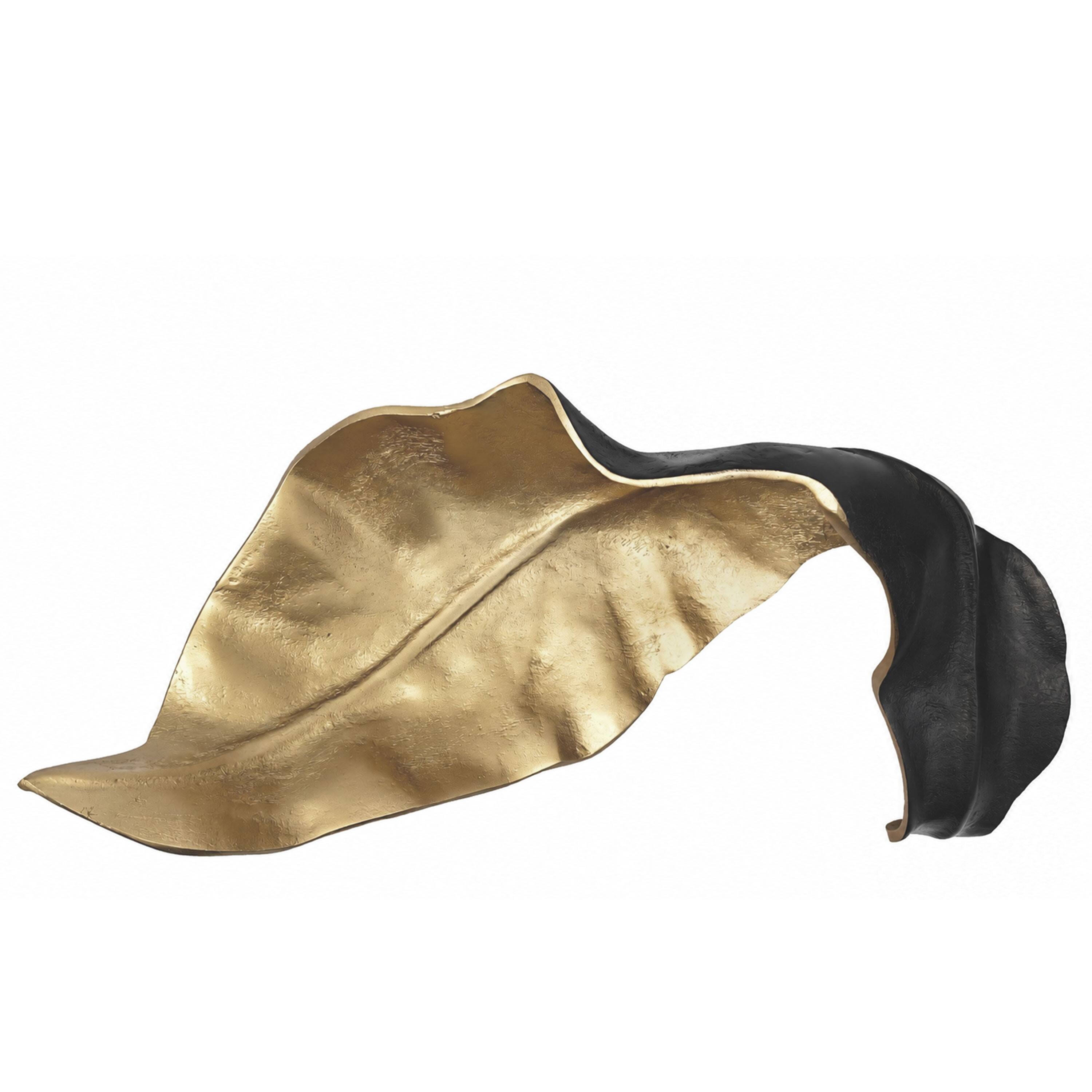 Angle. Manhattan Lane - Lica 19 Inch Twisted Leaf Sculpture Table Decor, Antique Gold and Black Finish, Handcrafted Metal - Black, Gold.