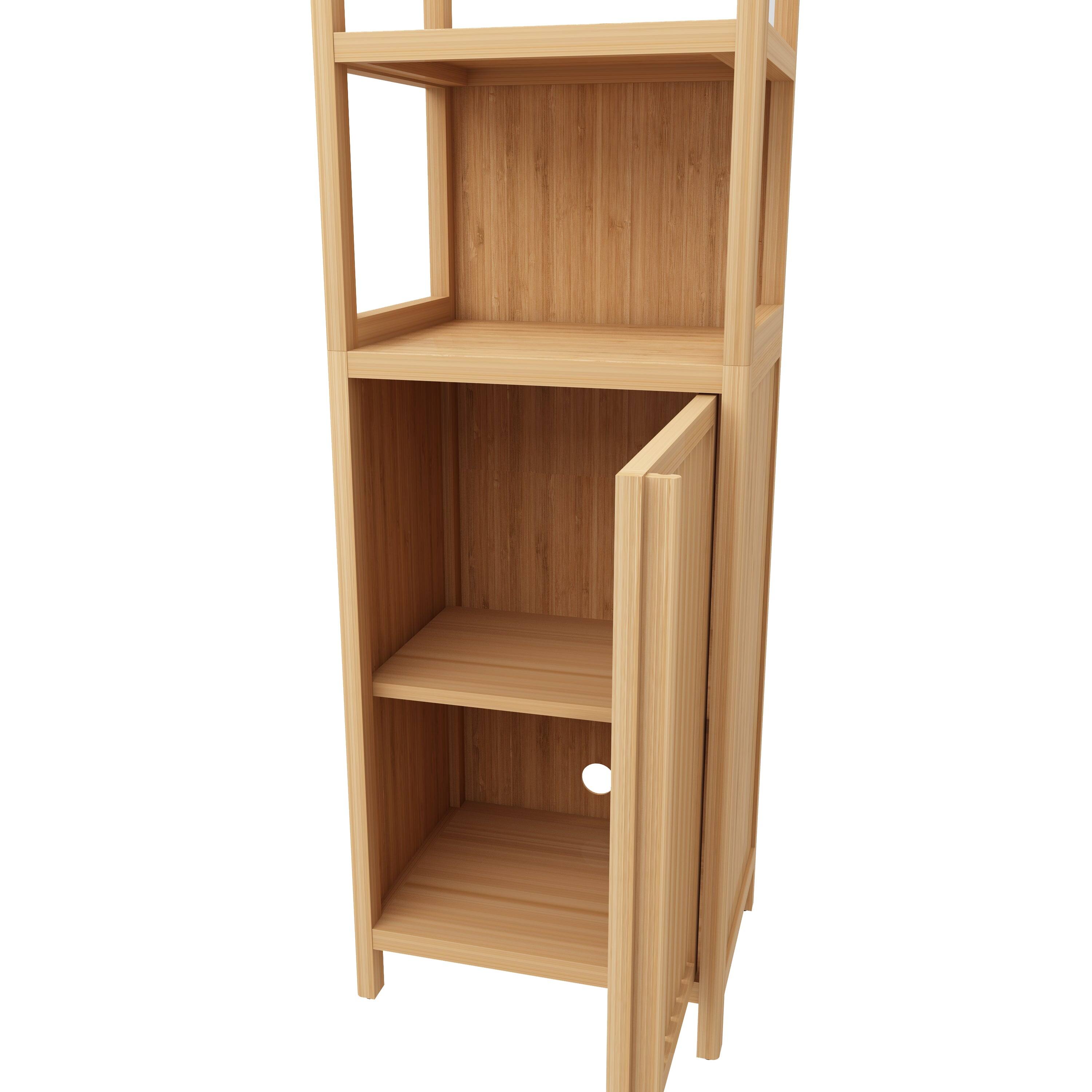 Alt View 7. Boyel Living - Tall Slim Bamboo Storage Cabinet with Shutter Door Three Tier Shelves Freestanding Linen Tower - Natural,Natural Multi,Natural Wood.