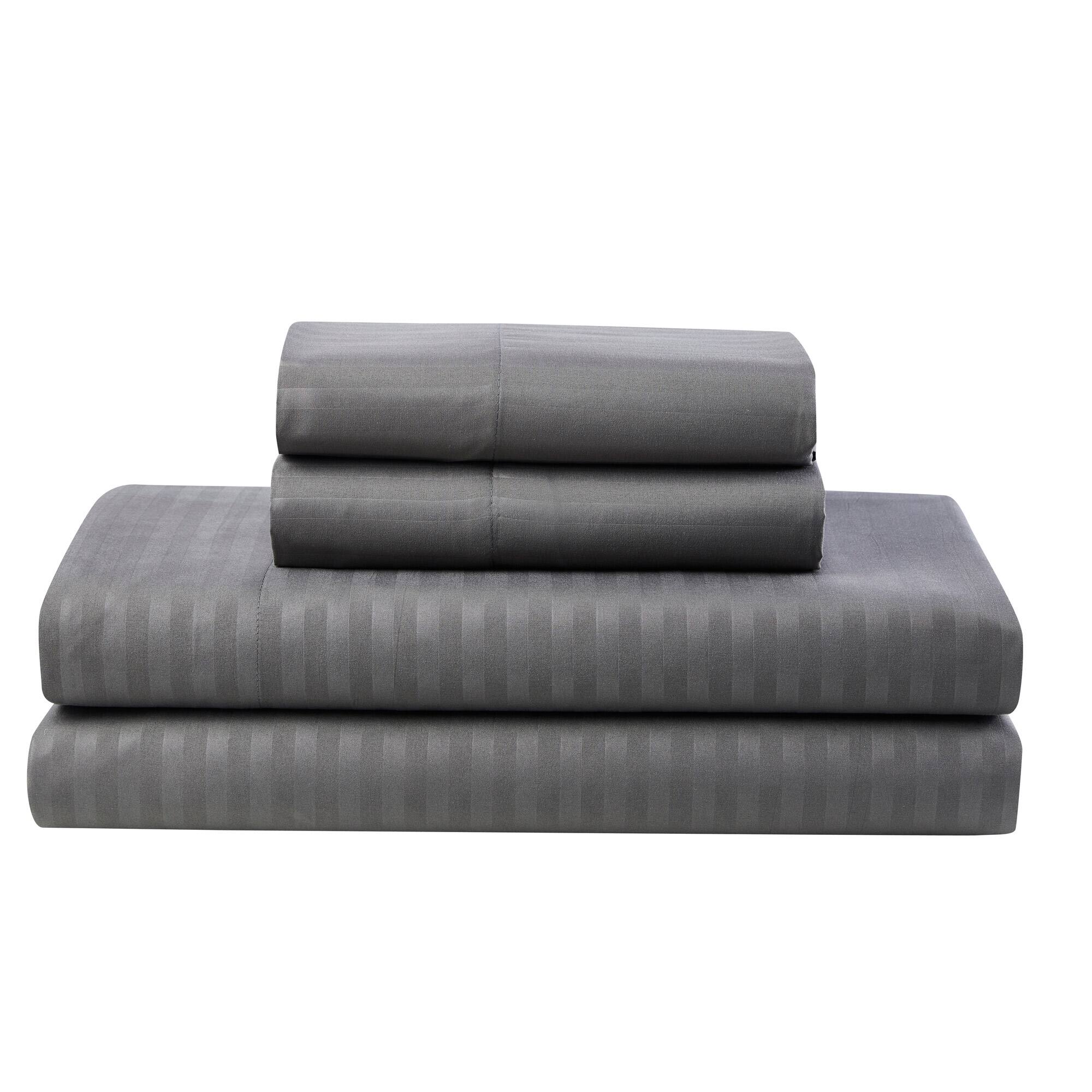 Back. Sweet Home Collection - 6 Piece Embossed Dobby Stripe Bed in a Bag All Season Complete Set with Sheets - Twin - Gray.
