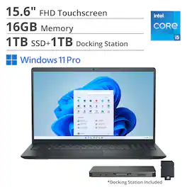 Dell - 15.6" 2K Touch Laptop,Intel i5 1334U,16GB RAM,1TB SSD+1TB Dock Set,Intel UHD GPU,Numeric Pad,Win 11 Pro - Black