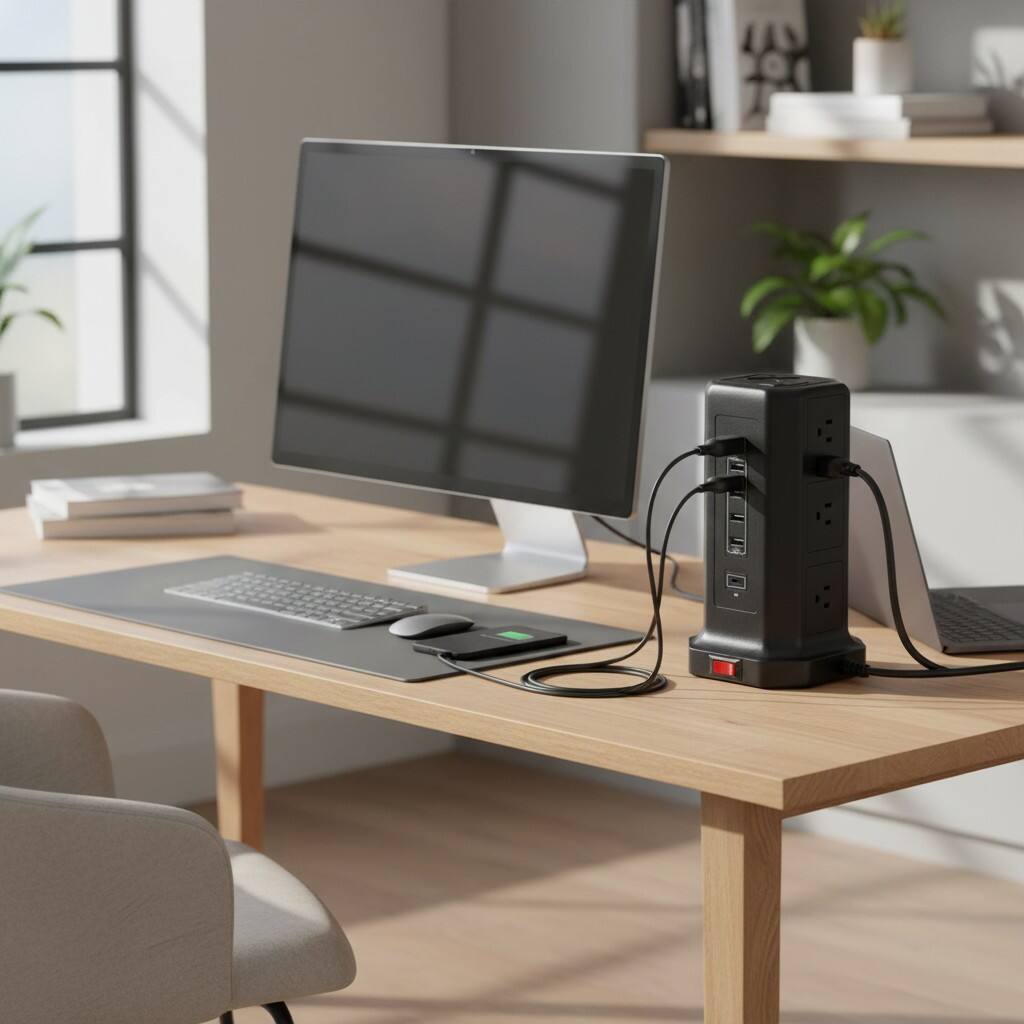 Back. Dazzed Corner - Power Strip Tower Surge Protector, 9 Outlets & 4 USB (3A 1C), 6FT Cord - Black.