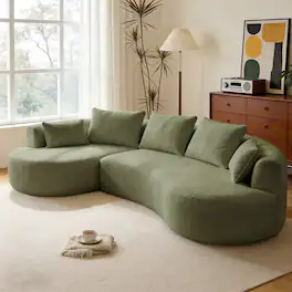 Dyonery - 122" Curved Corner Sofa with Chaise Lounge, Modern Luxury Lambswool Sofa, Includes 5 Pillows,Extra-Thick. - Green
