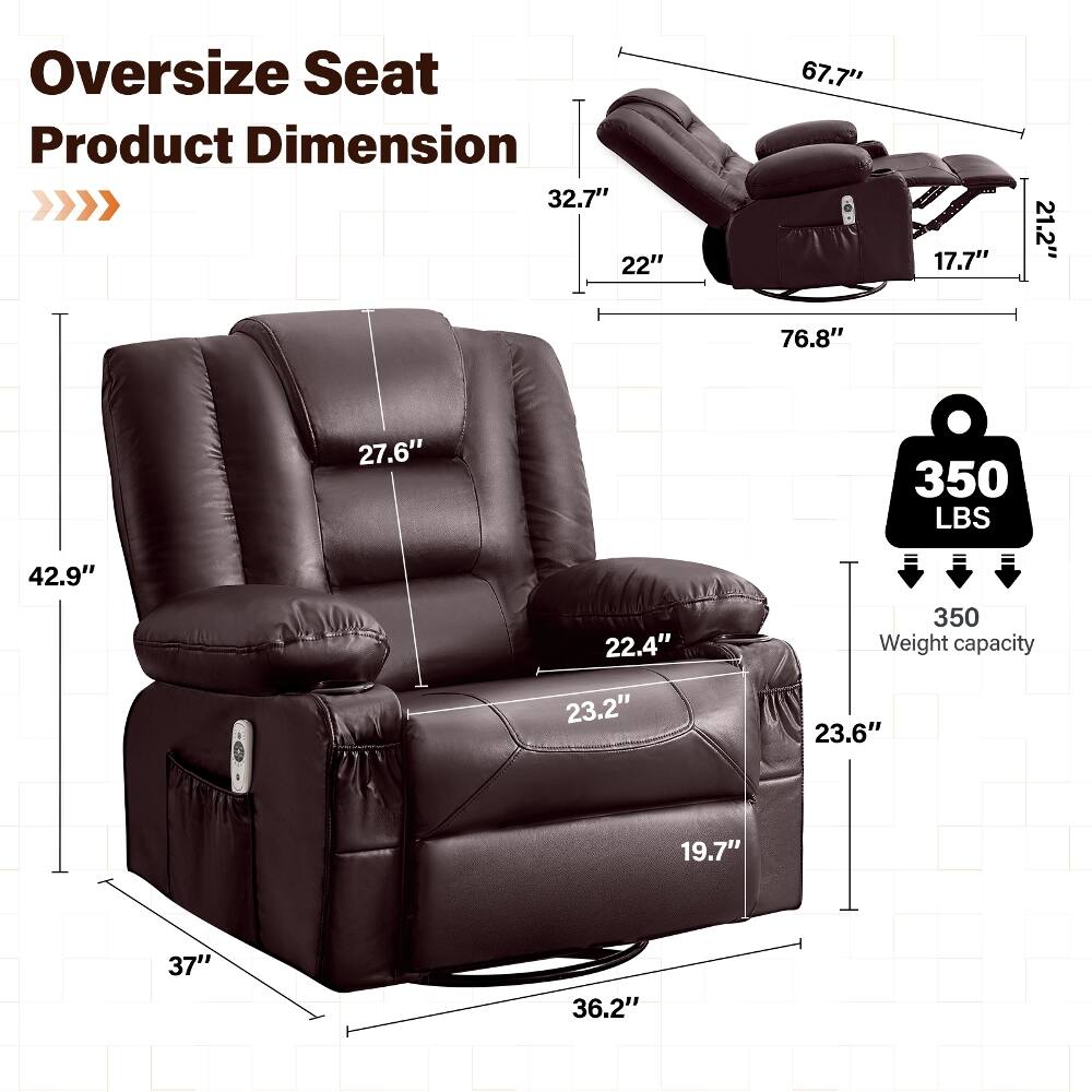 Oversize Seat Product Dimension >>>>  
32.7" 22"  
67.7" 76.8"  
17.7"  
21.2"  
27.6"  
350 LBS  
42.9"  
22.4" 23.2"  
23.6"  
19.7"  
37"  
36.2"