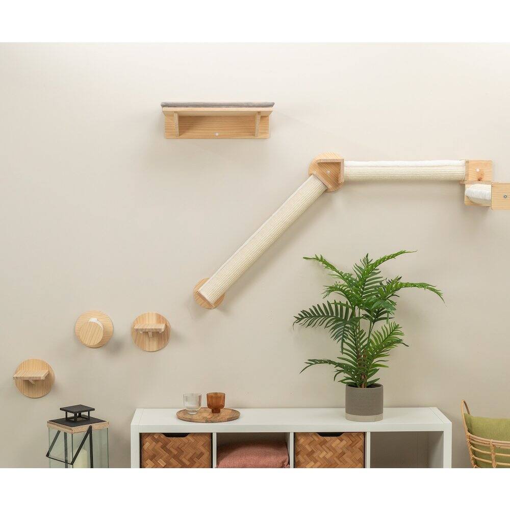 Angle. TRIXIE - Wall Set 6 Multi-Level Wall Mounted Cat Perch System w-Corner Sisal Posts - Natural/White.