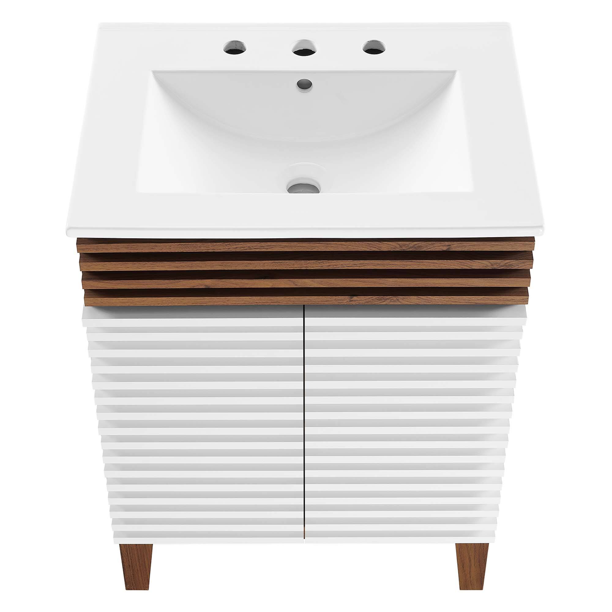 Alt View 3. Modway - Render 18" and 24" Bathroom Vanities with White Basin Included - White Walnut White.