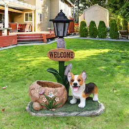 Anysun - Corgi Dog Planter Garden Decor – Adorable Corgi Statue with Built‑In Flower Pot for Succulents or Herbs, Indoor/Outdoor - Brown
